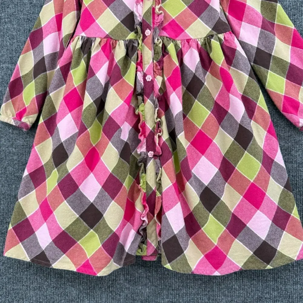 Gymboree Girls Dress Size 5 Plaid Flannel Long Sleeve Ruffled Lined 100% Cotton
